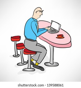 Caricature businessman working in a bar