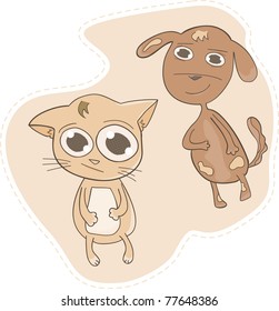 caricature cat and dog