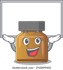 Caricature character of bottle vitamin b succeed lift up a board
