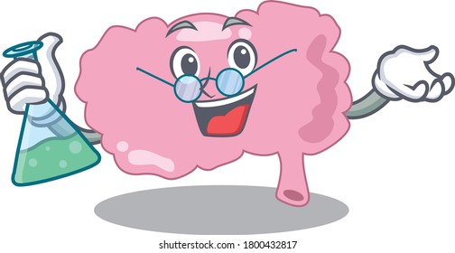 caricature character of brain smart Professor working on a lab