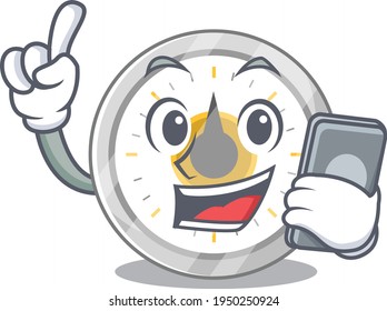 caricature character design style of old kitchen timer speaking on phone. Vector illustration