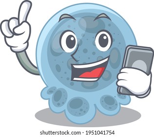 caricature character design style of pasteurella speaking on phone. Vector illustration