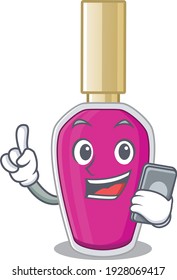 caricature character design style of pink nail polish speaking on phone. Vector illustration