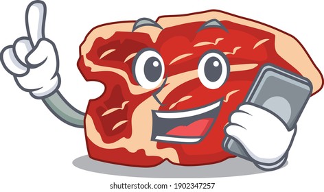 caricature character design style of T-bone speaking on phone. Vector illustration