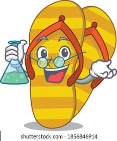 caricature character of flip flops smart Professor working on a lab