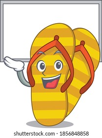 Caricature character of flip flops succeed lift up a board