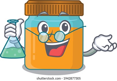 caricature character of honey jar smart Professor working on a lab