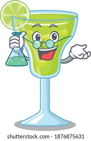 caricature character of margarita cocktail smart Professor working on a lab