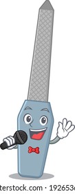 caricature character of nail file happy singing with a microphone. Vector illustration