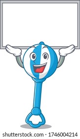 Caricature character of rattle toy succeed lift up a board