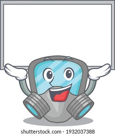 Caricature character of respirator mask succeed lift up a board