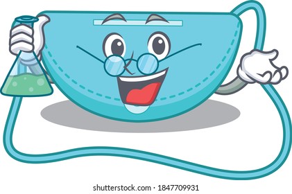 caricature character of sling bag smart Professor working on a lab