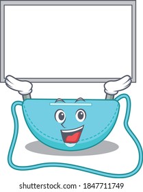 Caricature character of sling bag succeed lift up a board