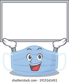 Caricature character of surgical mask succeed lift up a board