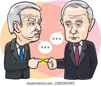 Caricature character, vector illustration of Biden vs Putin