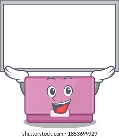 Caricature character of womens wallet succeed lift up a board