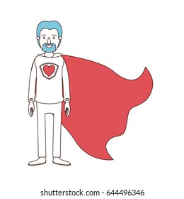 caricature color sections and blue hair of full body super dad hero with beard vector illustration