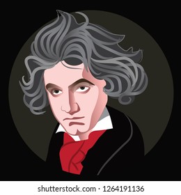 Caricature of composer Ludwig Von Beethoven. Eps10 vector illustration.