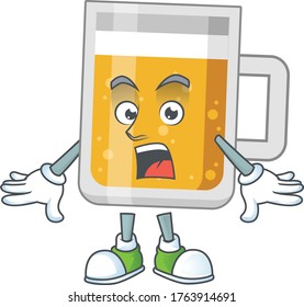 A caricature concept design of glass of beer with a surprised gesture. Vector illustration