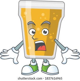 A caricature concept design of mug of beer with a surprised gesture. Vector illustration