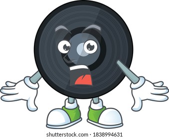 A caricature concept design of music viynl disc with a surprised gesture. Vector illustration