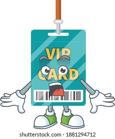 A caricature concept design of VIP pass card with a surprised gesture. Vector illustration
