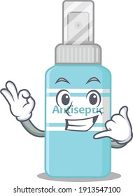 Caricature design of antiseptic with cute call me pose