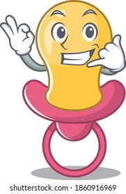 Caricature design of baby pacifier showing call me funny gesture