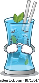 Caricature design of blue hawai cocktail having a sad face
