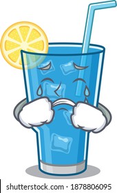 Caricature design of blue lagoon cocktail having a sad face