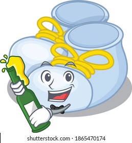 caricature design concept of baby boy boots cheers with bottle of beer