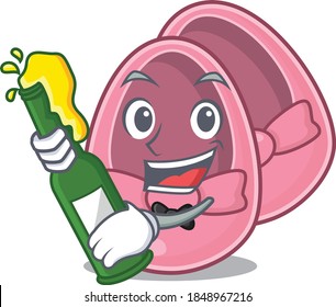 caricature design concept of baby girl shoes cheers with bottle of beer