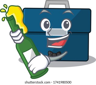 caricature design concept of business suitcase cheers with bottle of beer