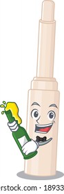 caricature design concept of concealer stick cheers with bottle of beer