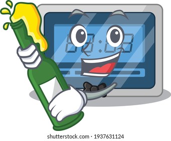 caricature design concept of digital timer cheers with bottle of beer