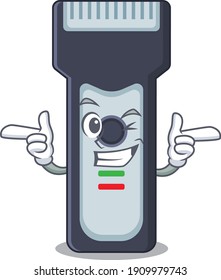 Caricature design concept of electric shaver with funny wink eye. Vector illustration