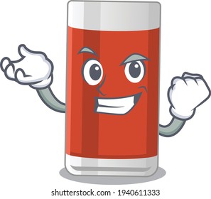 A caricature design concept of glass of apple juice with happy face. Vector illustration