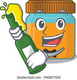 caricature design concept of honey jar cheers with bottle of beer