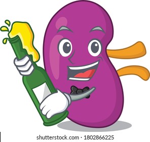 caricature design concept of kidney cheers with bottle of beer
