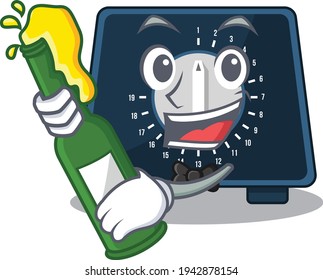 caricature design concept of kitchen timer cheers with bottle of beer
