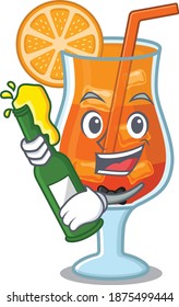 caricature design concept of mai tai cocktail cheers with bottle of beer