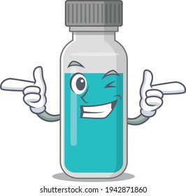 Caricature design concept of medical test bottle with funny wink eye. Vector illustration
