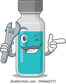 A caricature design concept of medical test bottle working as a mechanic. Vector illustration