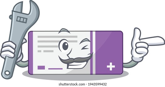 A caricature design concept of medicine box working as a mechanic. Vector illustration
