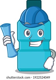 Caricature design concept of mouthwash Architect with new city landscape blue prints. Vector illustration