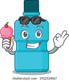 A Caricature design concept of mouthwash with cone ice cream. Vector illustration