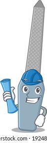 Caricature design concept of nail file Architect with new city landscape blue prints. Vector illustration