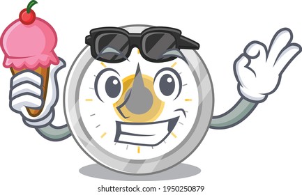 A Caricature design concept of old kitchen timer with cone ice cream. Vector illustration