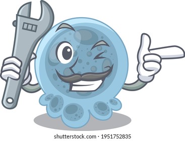 Un concepto de diseño de caricatura de paraguas que funciona como mecánico. Ilustración del vector