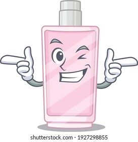 Caricature design concept of perfume with funny wink eye. Vector illustration